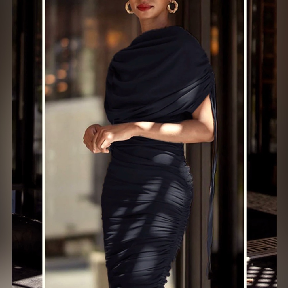 Black Instagram trending ruched maxi dress size medium in original package- NEW!